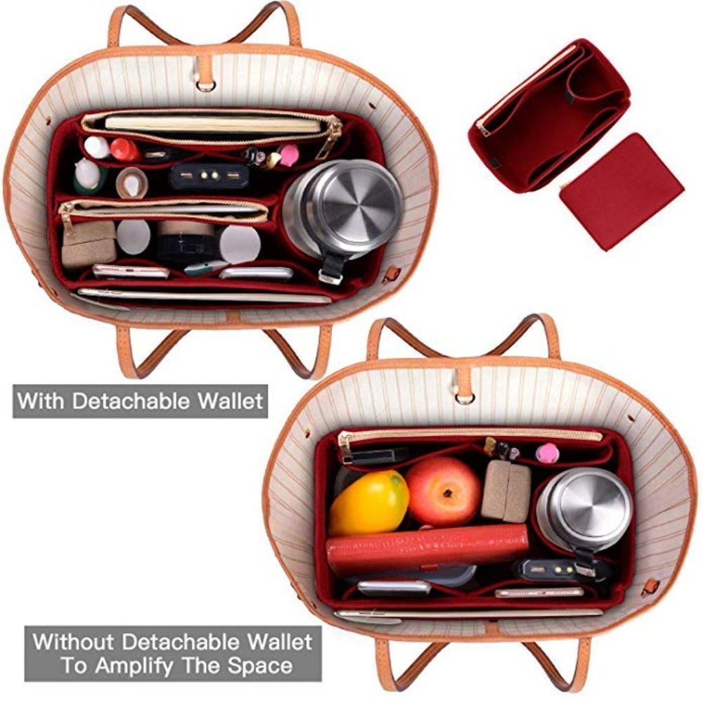 Insert/Organizer- Medium- Designer Handbags/Totes -Wine Red Style1 - Picture 7 of 10